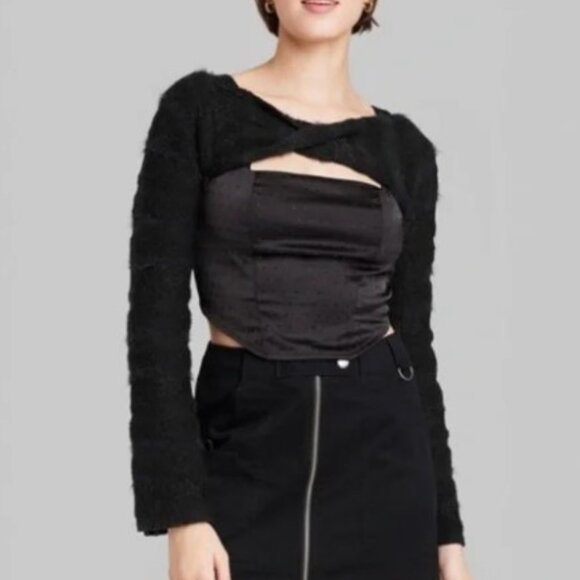 NWT Wild Fable Women's Long Sleeve Party Shrug Sweater Black Medium - Picture 2 of 2